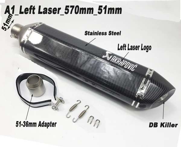 A1 Left Laser 51mm Левый и правый 51 мм 61 мм мотоцикл Akrapovic глушитель универсальный мотоцикл скутер глушитель побега с DB Killer - Цвет: A1 Left Laser 51mm