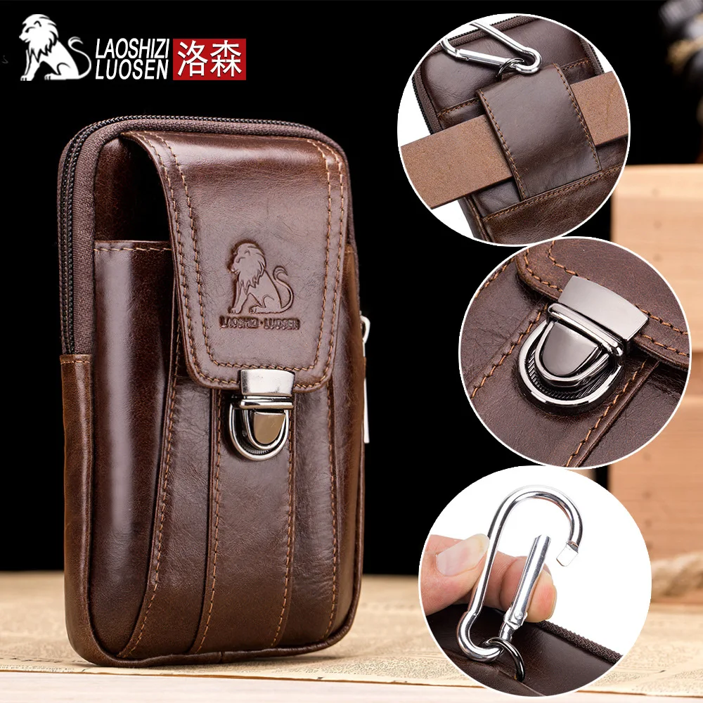 

Man's Waist Bag Genuine Leather Oil Wax Fashion Belt Pack Sling Bag Small Pocket Cigarette Phone Mochila Business Handbags Gift