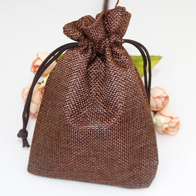 

10pcs 15x20cm Dark Brown Color Wedding Party Burlap Jute Sacks Vintage Weddings Parties Favor Drawstrings Gift Packaging Bag