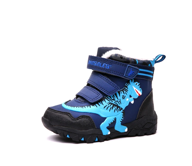 Dinoskulls Boys High Boots Children Warm Fleece Boots Kids Boys Winter Warm Shoes Light Up Led Shoes Boys T-REX Boots 27-34