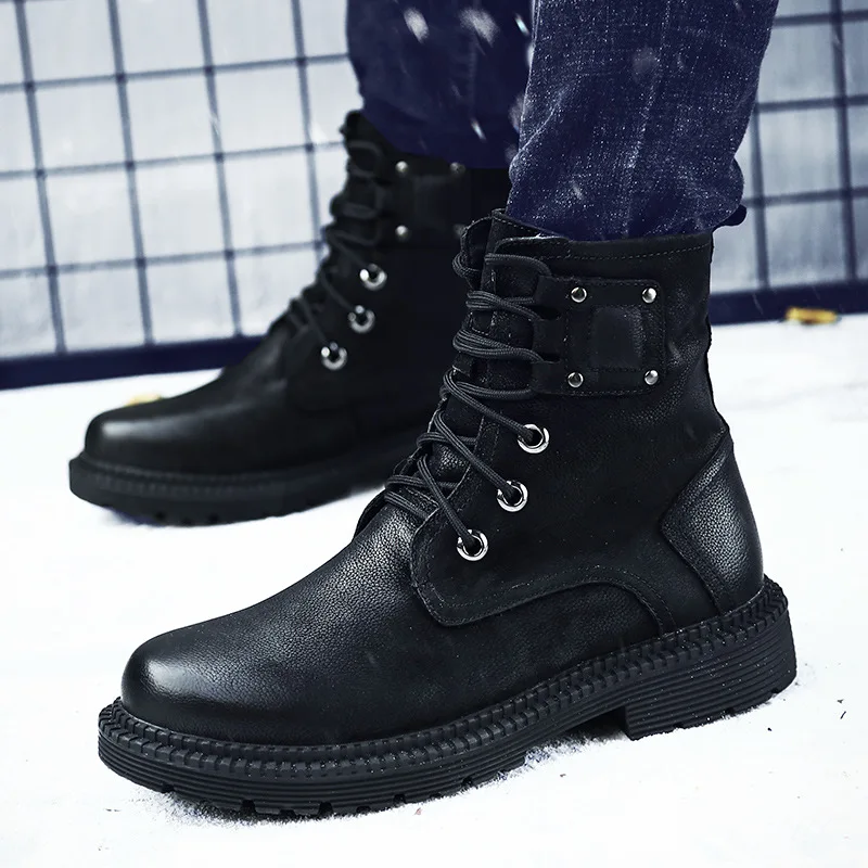 

AKZ New Arrival Cow Split Leather Men's Ankle Boots Warm winter Martin boots High Quality Male Work boots Snow Boots size 38-45
