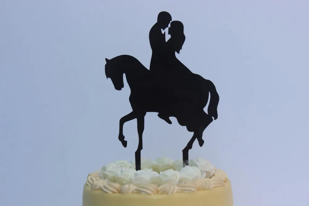Acrylic Bride and Groom Sit On Horseback Wedding Cake Topper Silhouette | Дом и сад