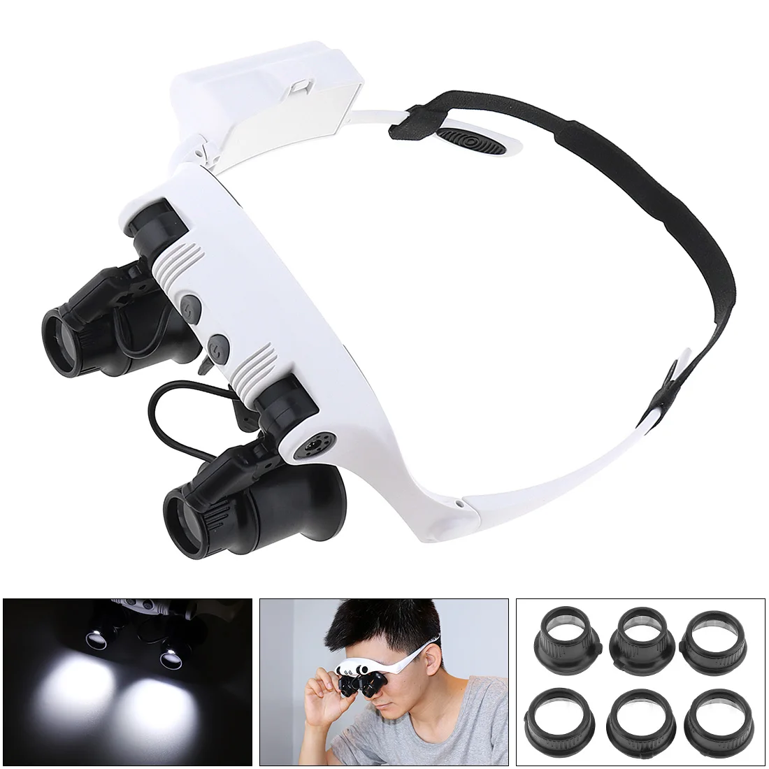 25X Adjustable Jewelry Magnifying Glasses LED Light Lamp Head Loupe Headband Magnifier Eye Glasses Optical 8 Lens for Repairing