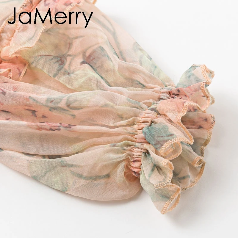 JaMerry Boho Цветочный Принт Бандажное шифоновое платье на шнуровке женские летние