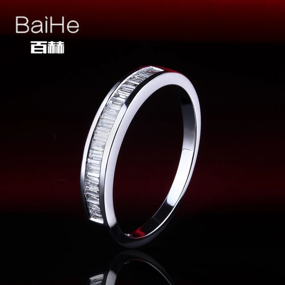 BAIHE подлинной стерлингового серебра 925 0.29CT H/SI в стиле &quotбагет&quot Природные Алмазы