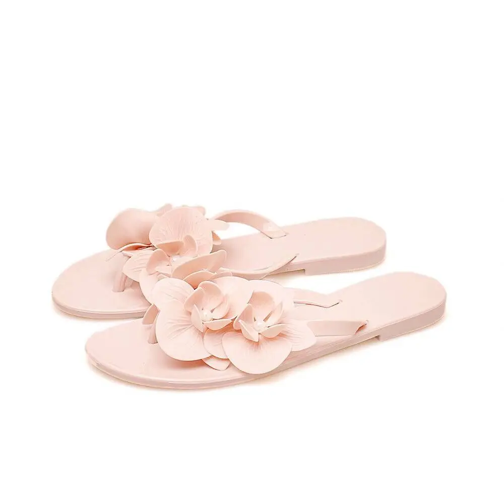 sandalsY71 apricot Повседневные женские босоножки; прозрачная обувь с цветочным рисунком; Вьетнамки с открытым носком; красивые водонепроницаемые пляжные шлепанцы - Цвет: sandalsY71 apricot