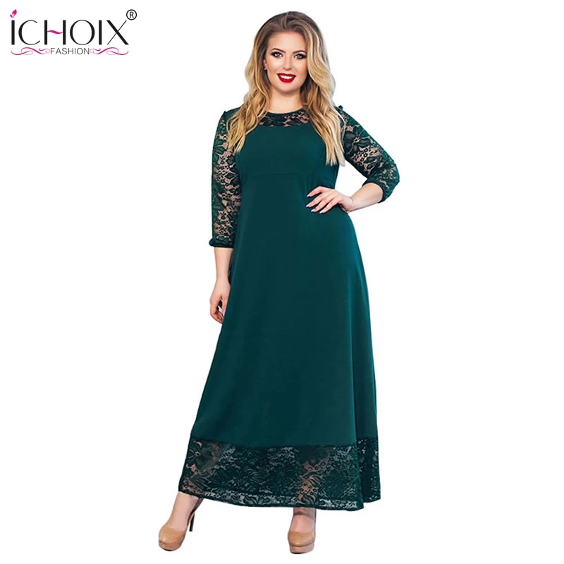 5XL 6XL женское черное кружевное длинное платье 2019 высококачественные Лоскутные