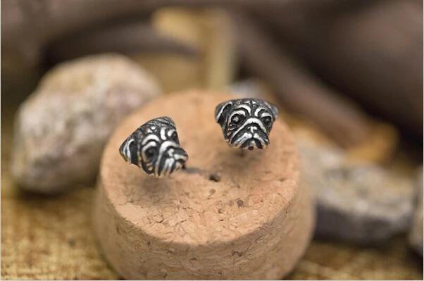 Уникальный ручной работы в стиле ретро виде мопса серьги-гвоздики серьги с