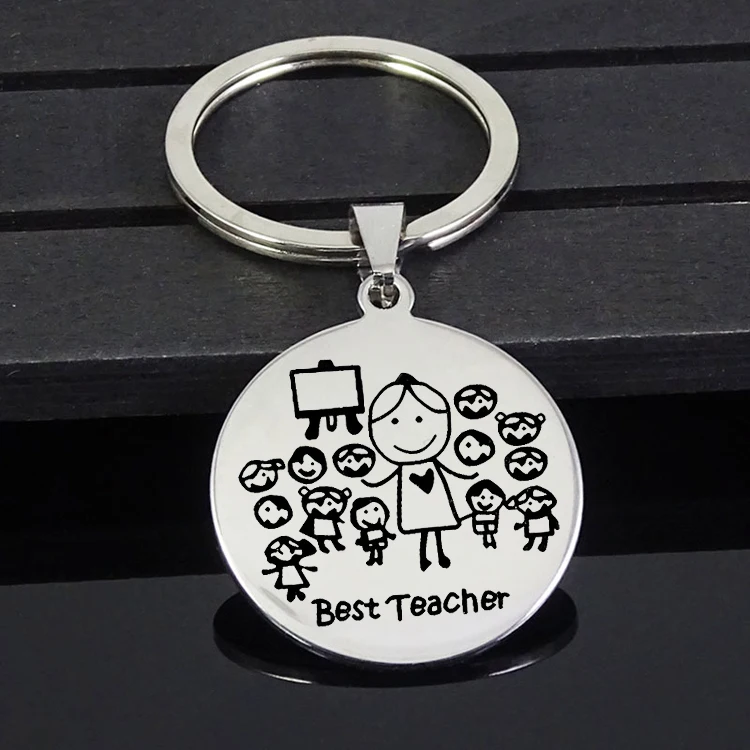 Unique Teacher Keychain High Quality Stainless Steel Disc Teachers llavero Jewelry Souvenir Gift for Women YP6801 | Украшения и