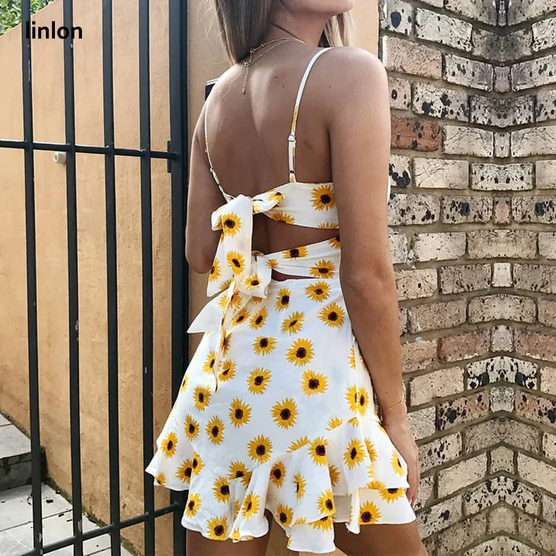 Linlon Chic Стиль шифон без рукавов платье с цветочным рисунком модная женская S-XXL