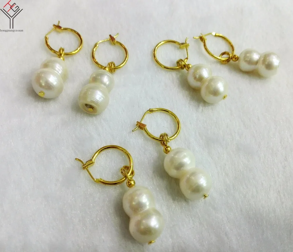 

5 pairs / lot women Jewelry Earrings 12x20mm white pearl calabash dangle earring Natural Freshwater pearl