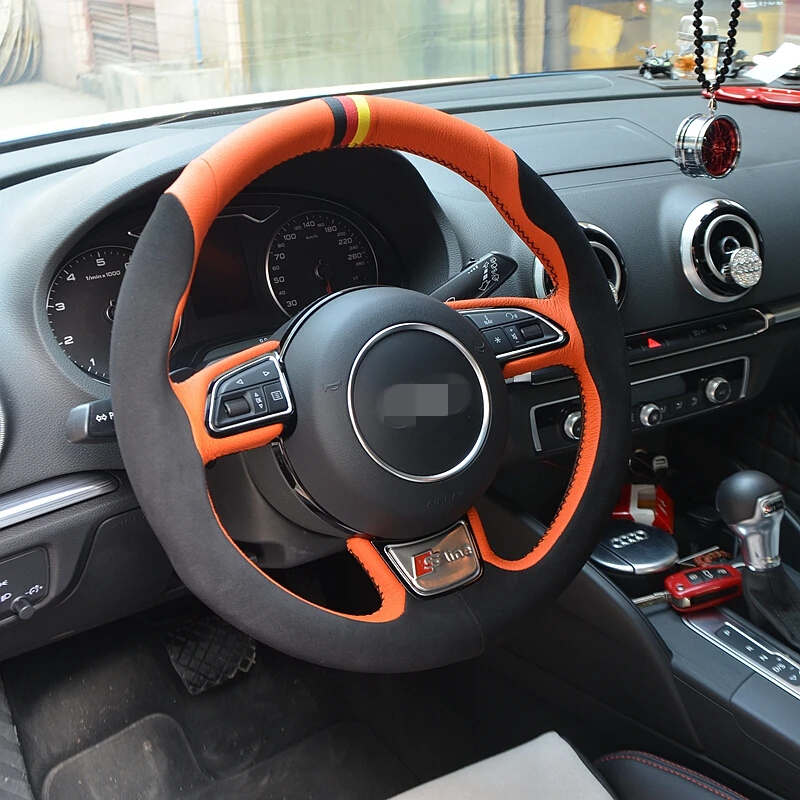 Блестящие пшеницы черная замша чехол рулевого колеса автомобиля для Audi A1 8X A3 8V
