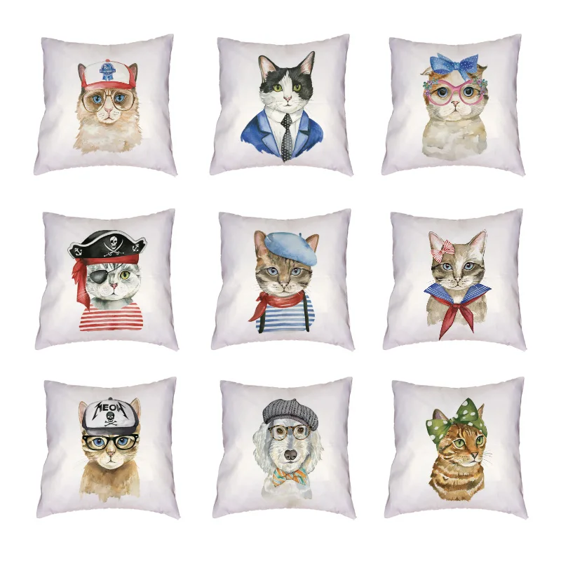 Черно белая наволочка с котом для косплея красными геометрическими полосками