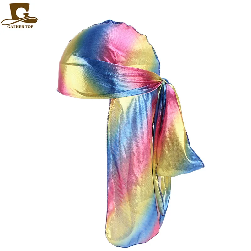 Новый стиль красочные блестящие Durag для мужчин тюрбан европейский и американский