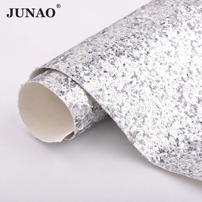 Silver JUNAO, 20*34 см, серебристо-золотой, черный, толстый блеск, блестки, синтетическая кожа, ткань, искусственная кожа, ткань с пайетками, простыни - Цвет: Silver