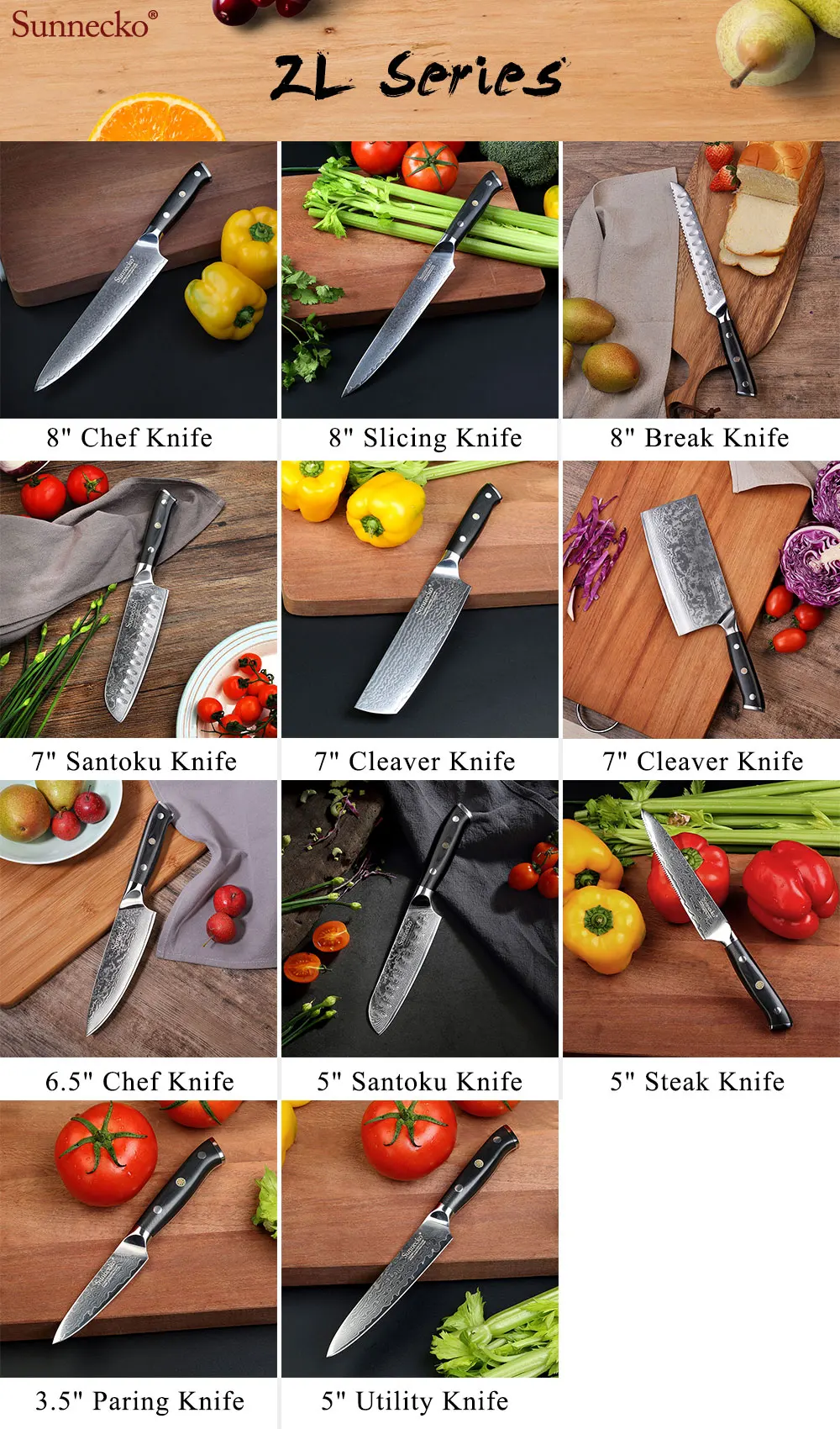 Sunnecko 7" inch Damascus Santoku Knife Japanese VG10 Steel Blade Razor Sharp Cut Kitchen Chef's Cooking Knives G10 Handle