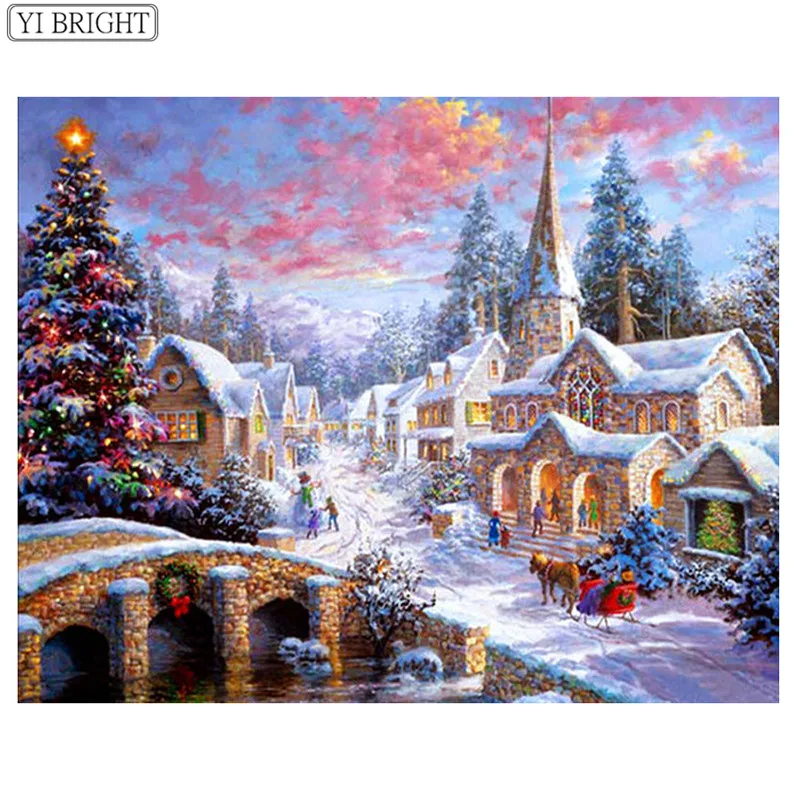 

5d diy diamond painting cross stitch diamond embroidery landscape winter snow tree scenery and diamond mosaic Christmas XY1