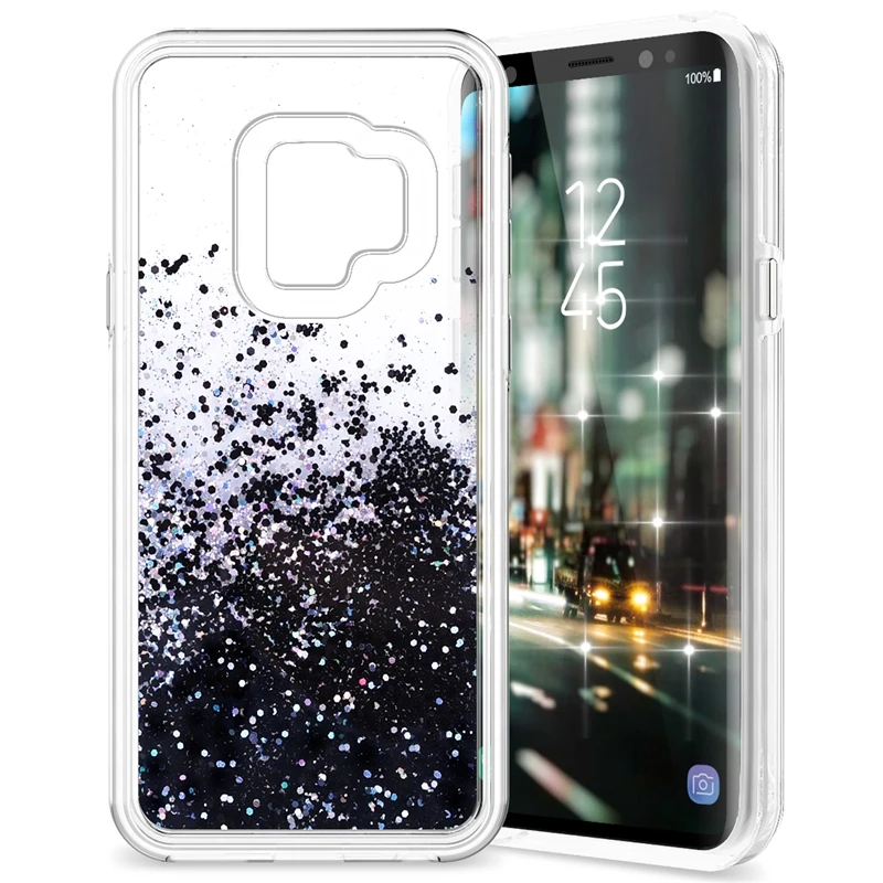 Черный Роскошный зыбучий песок жесткий чехол TPU розовый для samsung Galaxy S9 Plus чехол для samsung S9 Plus чехол s Блестящий с жидкостью чехол S9plus - Цвет: Черный