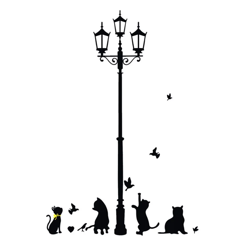 

Cartoon DIY Ancient Lamp Four cats and Birds Wall Sticker Wall Mural Home Decor Room for Kids room Decals Wallpaper stickers