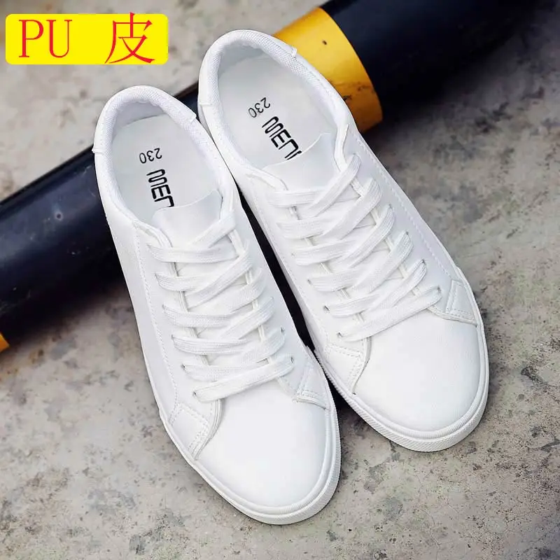 white leather Женские белые кроссовки; tenis feminino; обувь из искусственной кожи; женские кроссовки; повседневная обувь на плоской подошве со шнуровкой; Вулканизированная обувь; zapatillas mujer - Цвет: white leather