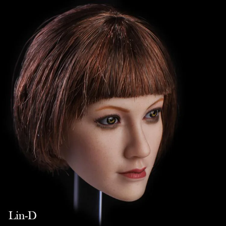 1:6 женская голова Резная Голова Lin с коричневыми глазами Короткие/длинные волосы