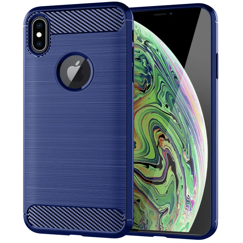 Для iPhone Xs Max чехол из углеродного волокна для задняя крышка Мягкий Силиконовый