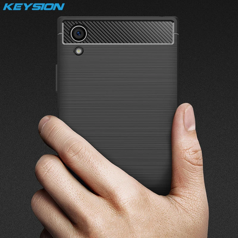 KEYSION Phone Case for Sony Xperia XA1 Plus Shockproof Carbon Fiber Soft tpu Anti-Knock back cover SONY |