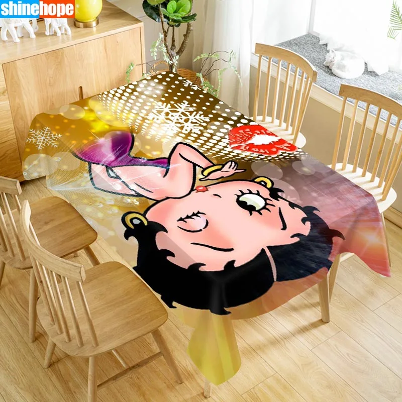 

Customize Tablecloth Betty Boop Oxford Cloth Dust-proof Rectangular Table Cover For Party Home Decor 100X140cm140x250cm