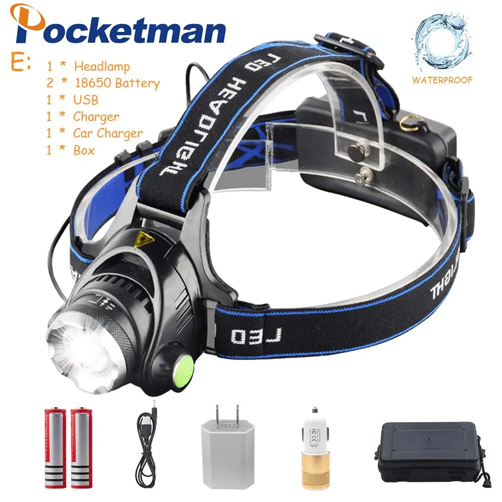 E Pockeman 8000LM T6/L2 светодиодный налобный фонарь с приближением, головной светильник Водонепроницаемый Головной фонарь вспышка светильник налобный фонарь для рыбалки и охоты светильник - Испускаемый цвет: E