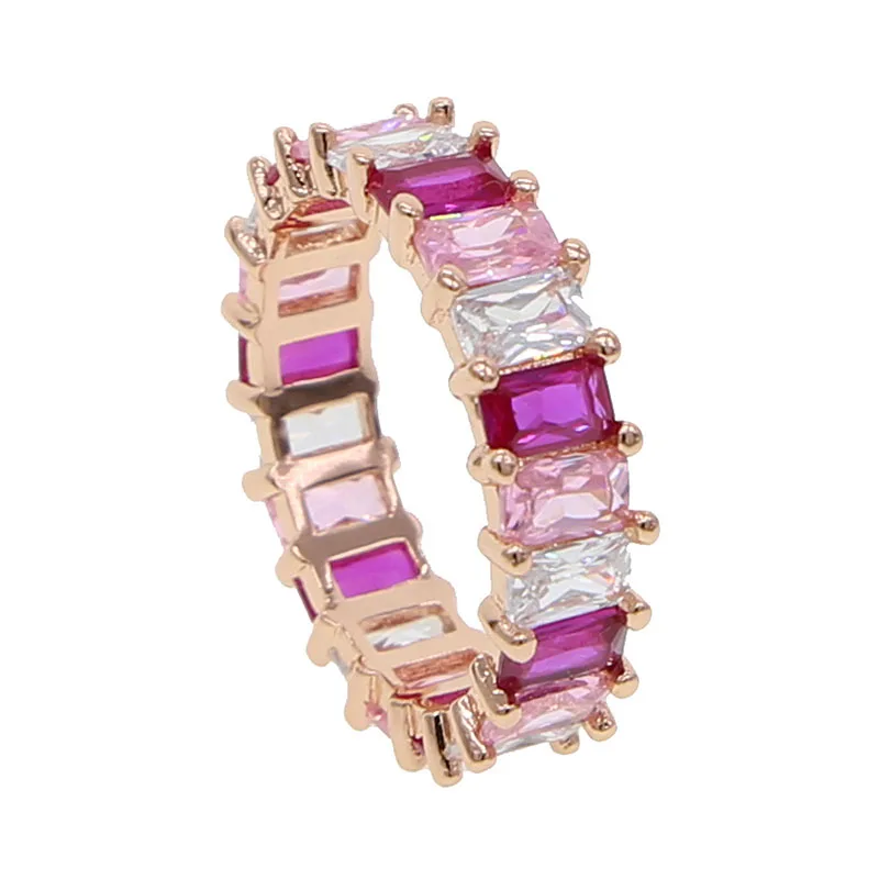Rose gold rainbow Золото Заполненные розовый мизинец мульти Багет cz камень рождения красочные кубический цирконий cz вечность группа обручальные кольца модные ювелирные изделия - Цвет основного камня: Rose gold rainbow