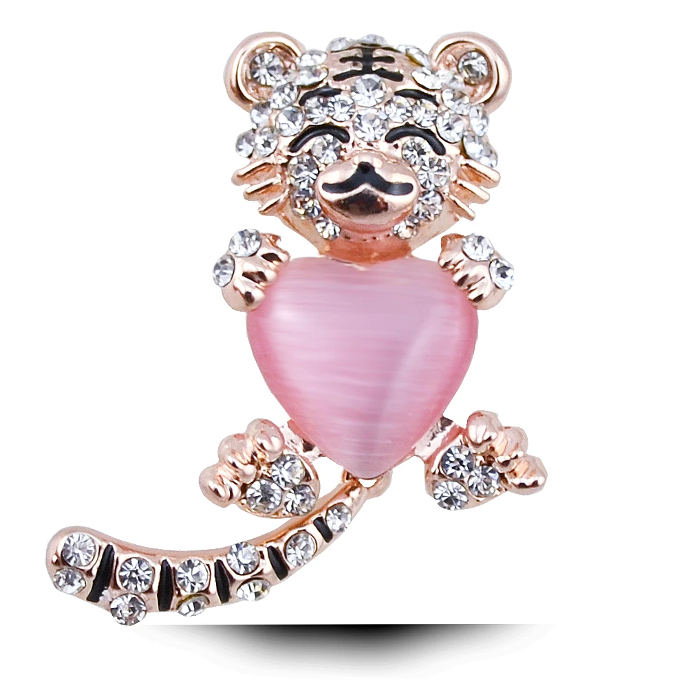 Красивая брошь B101 с тигром для женщин цвет золото и серебро бриллианты ювелирные