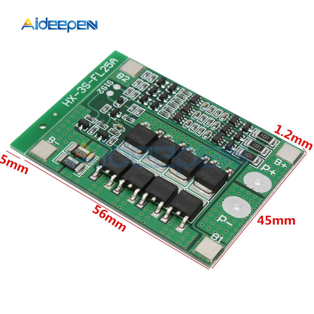 Защитная плата 3S Li-Ion 18650 BMS PCM с функцией балансировки 25 А для модуля аккумулятора