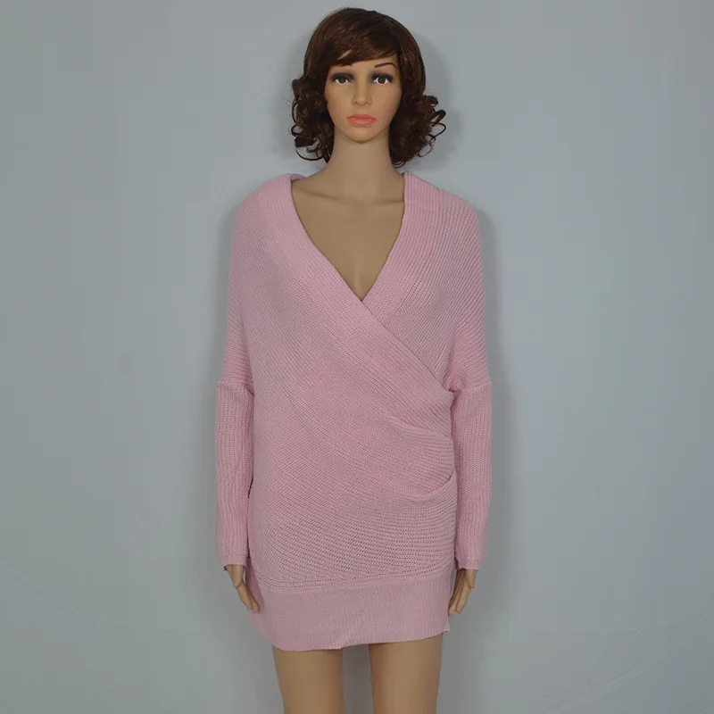 Boho Autumn Sexy V Neck Cross Knitted Sweater Women Pullover 2019 Winter dress Streetwear pink black Jumper Korean | Женская одежда