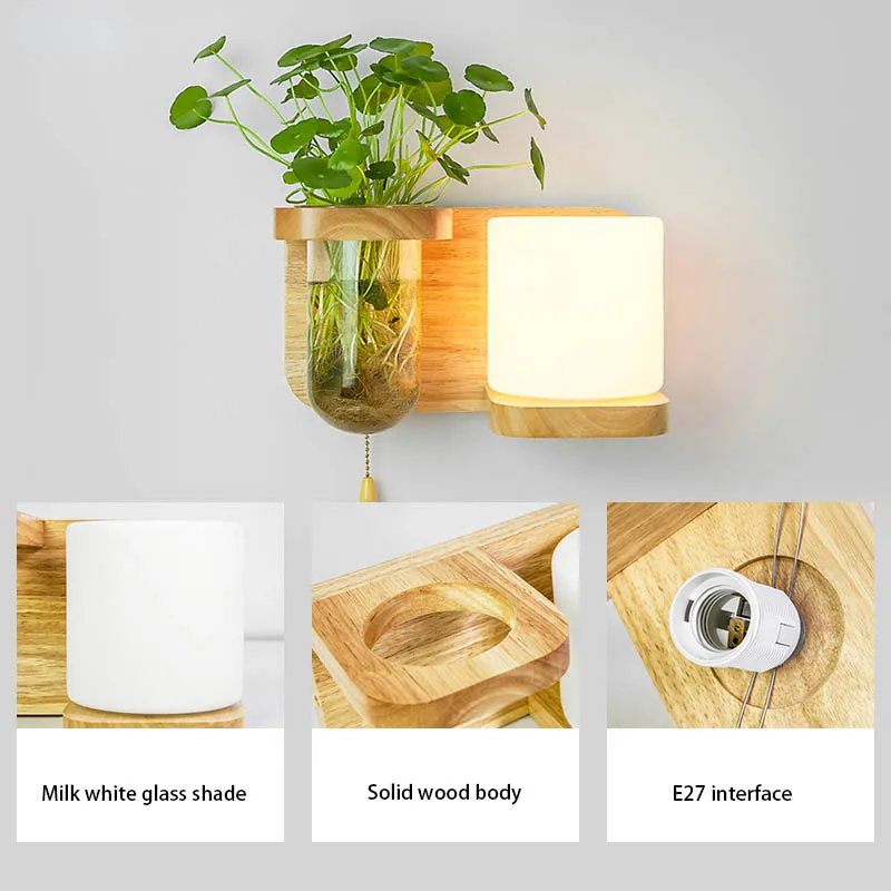 Nordic дерева, настенный светильник с гидропоники суккулентов цветок Стекло горшок для Гостиная рядом с свет бра настенный светильник настенный Книги по искусству