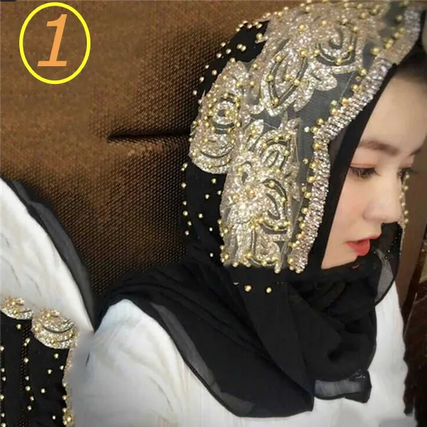 black BOHOWAII хиджаб для мусульманок, шарф с золотым блеском, однотонный цвет, тюрбан, Женская шаль, шифоновая Роскошная тюрбанта - Цвет: black