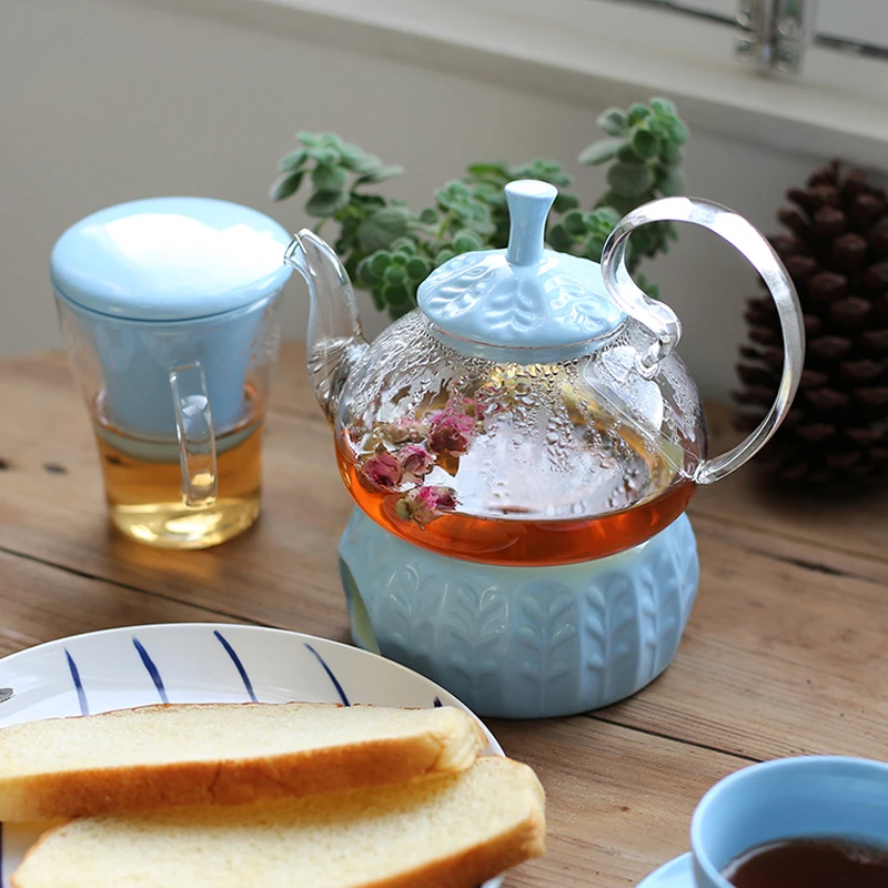 Набор термостойких стеклянных чайников конфетного цвета с керамической основой