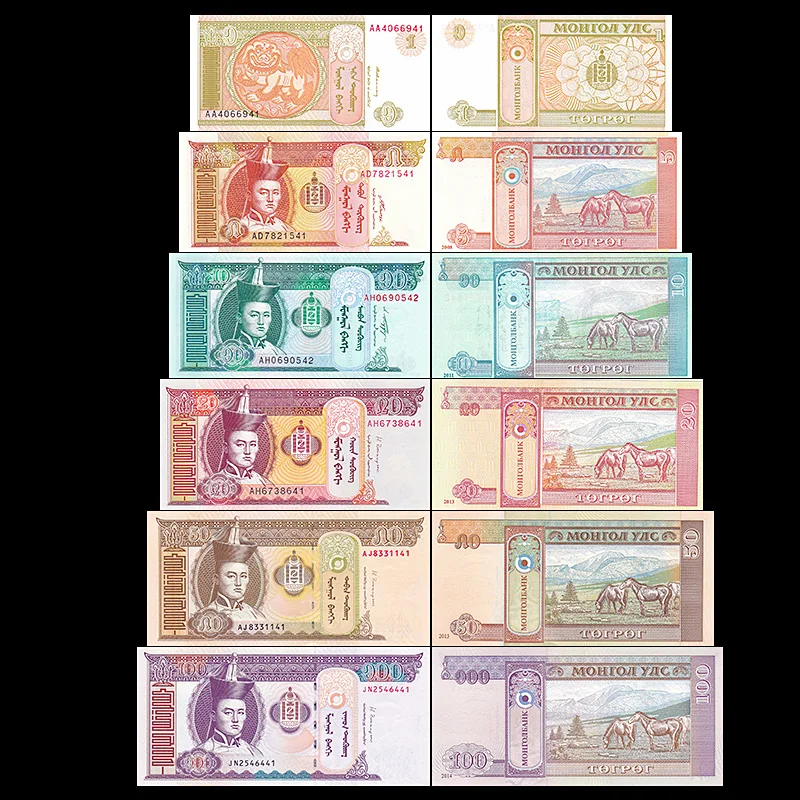 Монголия комплект 6 шт. купюр 1 5 10 20 50 100 тугрик (из использования теперь) случайный