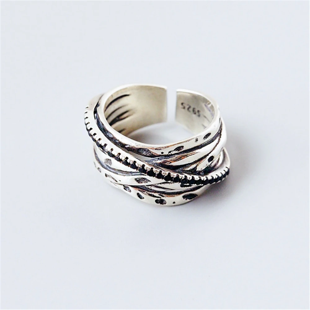 Корейские модные тибетские серебряные кольца оптом Многослойные винтажные