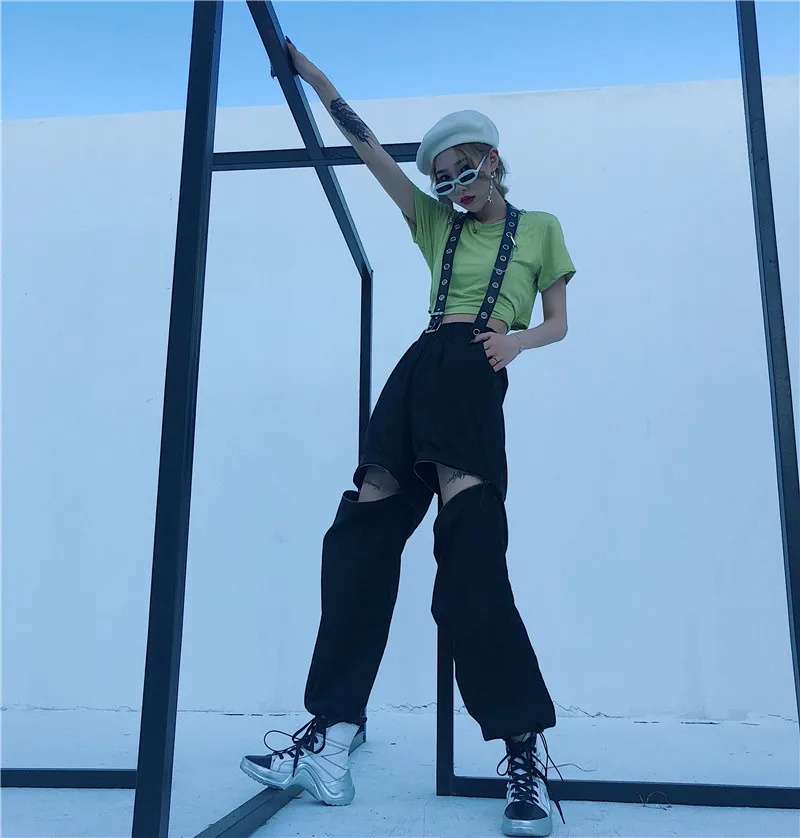 Новая Корейская уличная женская одежда Harajuku Ulzzang с буквенным принтом на молнии, свободные брюки-карго с высокой талией
