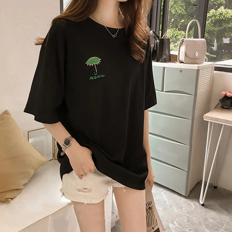 

2019 Spring Summer Chic T-shirts Women Casual Harajuku O Neck Short Sleeve Letter Embroidery Loose Shirt Female Ulzzang Top Tees
