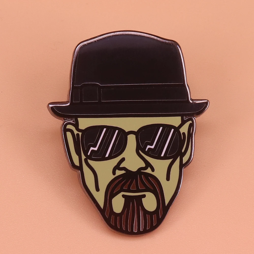 Breaking Bad Heisenberg brooch cool black hat lapel pin lightening bolt sunglasses man badge vintage jewelry shirt jacket access