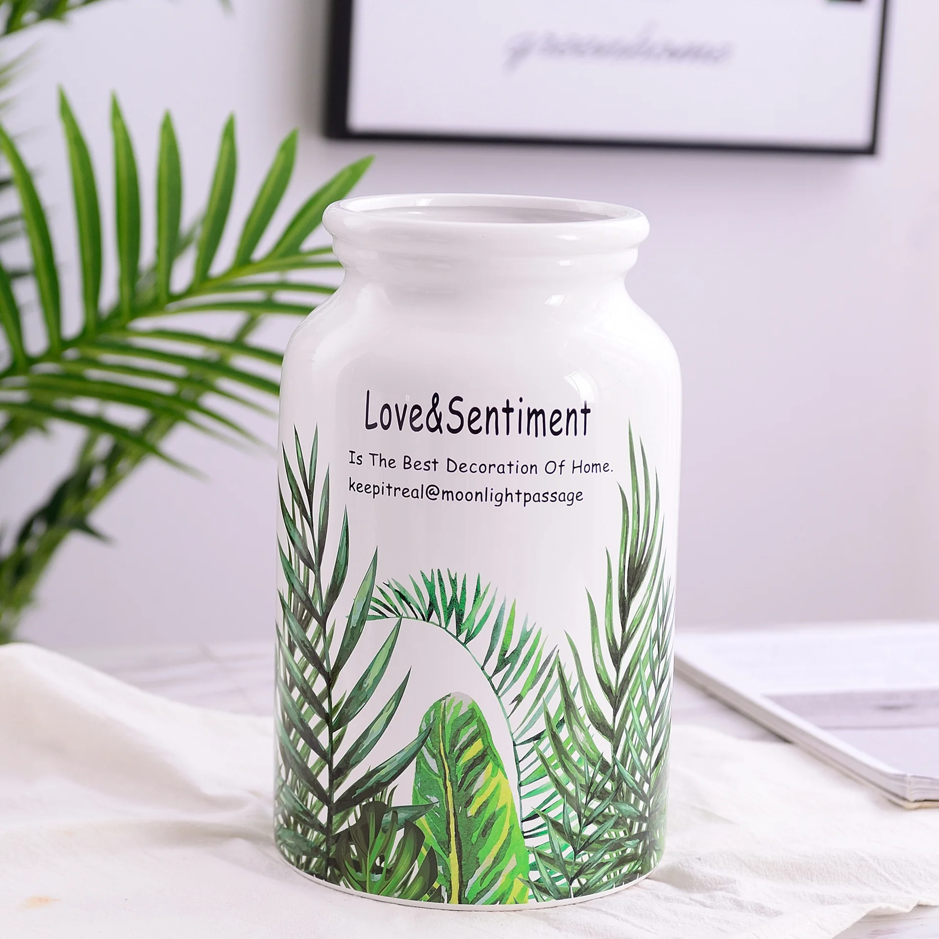 Керамическая ваза для украшения дома с растительным узором скандинавский мягкий