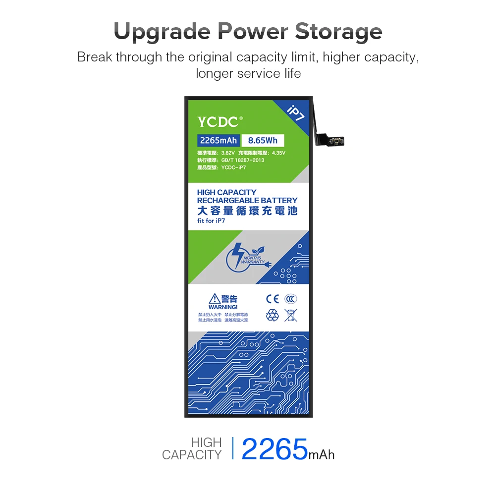 Литий ионный аккумулятор YCDC для iPhone 7 7G 3 8 В 2265 мАч 2019|Аккумуляторы мобильных