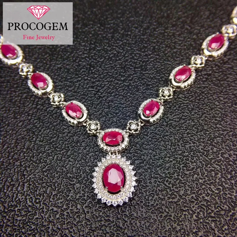 

Ожерелье с подвеской Procogem из натурального рубина для женщин, 6,95 карат, из серебра 925 пробы, с покрытием из белого золота 18 карат, ювелирные ук...