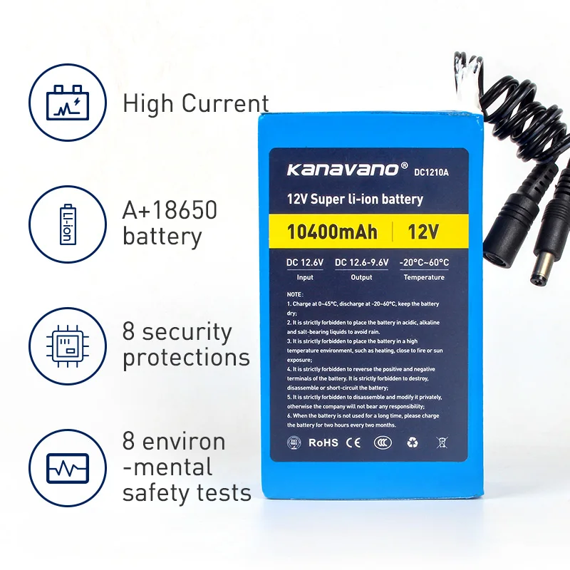 Kanavano Лучший 12v 10AH 10400mAh аккумулятор литий-ионный камеры с 12 6 V 1A зарядное