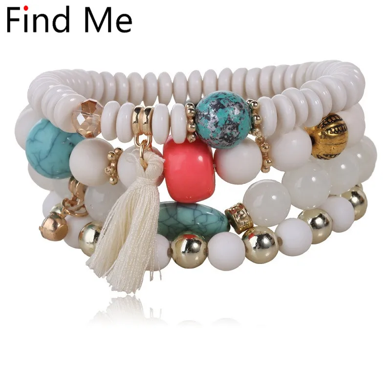 Женский винтажный этнический браслет Find Me длинный с большим бусинами и цветами в