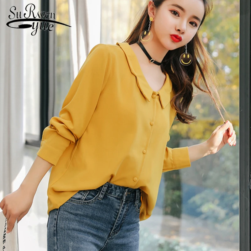 Женщины блузка рубашки с длинными рукавами 2018 Осенняя мода шифон леди одежда