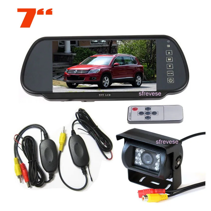 

7" LCD Monitor Mirror Car Rear View Kit + 18 LED IR Night Vision Wireless Reversing Parking Backup Camera Waterproof
