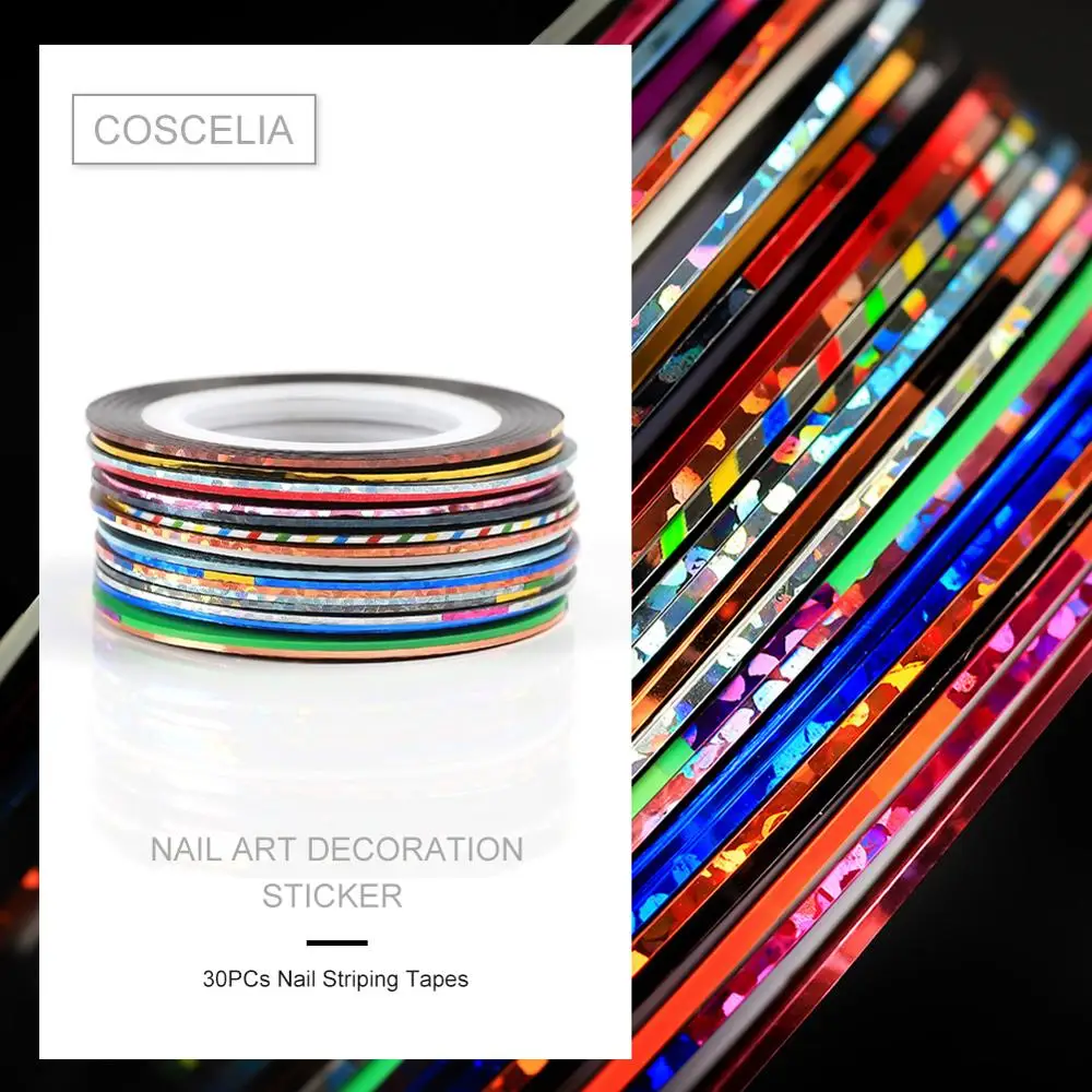30 шт./компл. разноцветные рулоны полосатая лента наклейки для ногтей