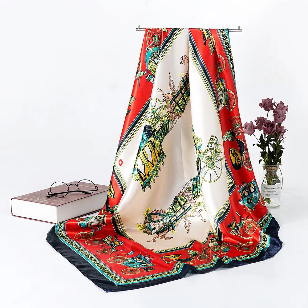 Модный женский шарф с леопардовым принтом из шелка и сатина 90*90 см квадратный